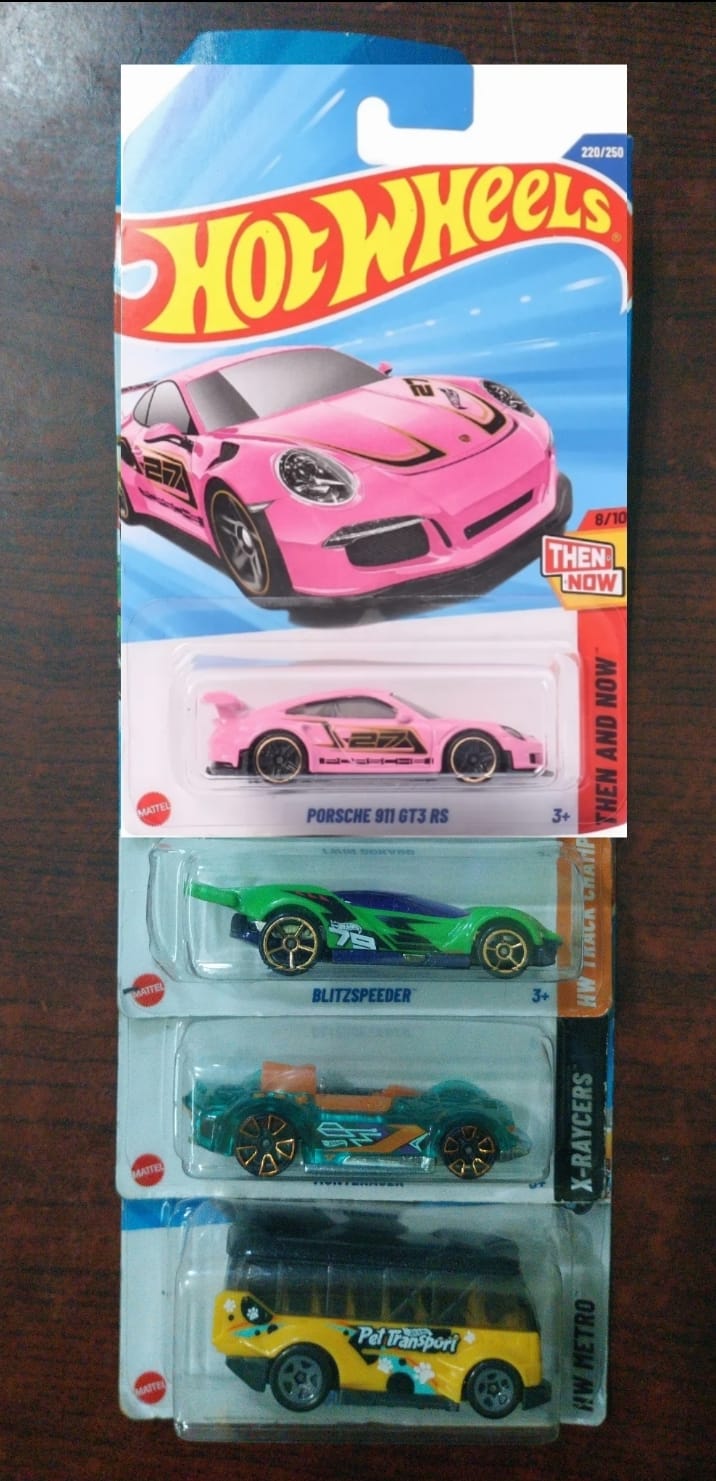 🔥 Hot Wheels Bundle – Set of 4 Cars (Porsche 911 GT3 RS, Blitzspeeder & More)